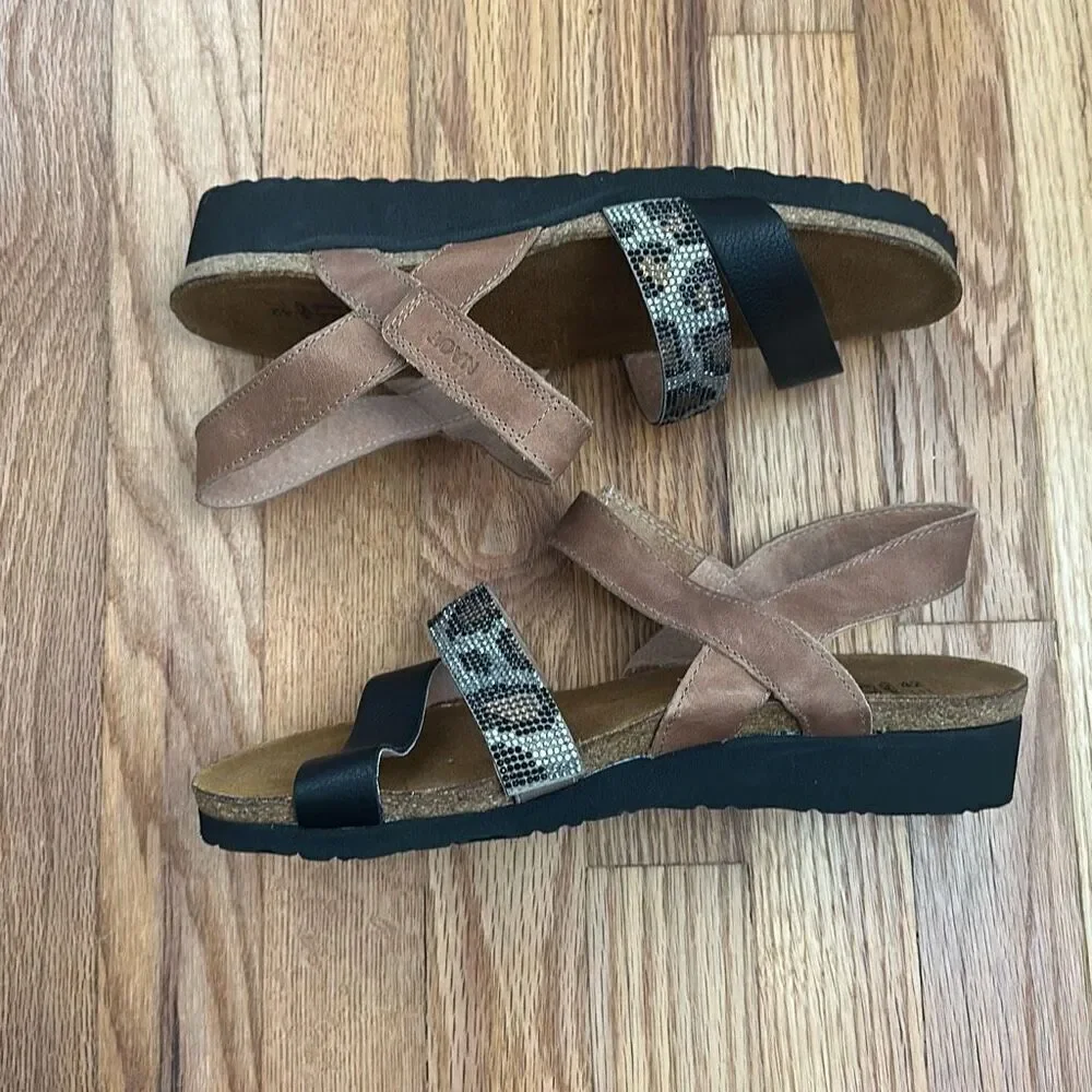 NAOT Footwear Krista Sandals Latte Brown/ Black Leather Women’s 42 - Picture 3 of 9